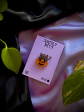 Load image into Gallery viewer, Peekaboo Cat Pumpkin Acrylic Pin