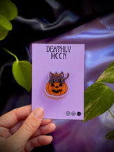 Load image into Gallery viewer, Peekaboo Cat Pumpkin Acrylic Pin